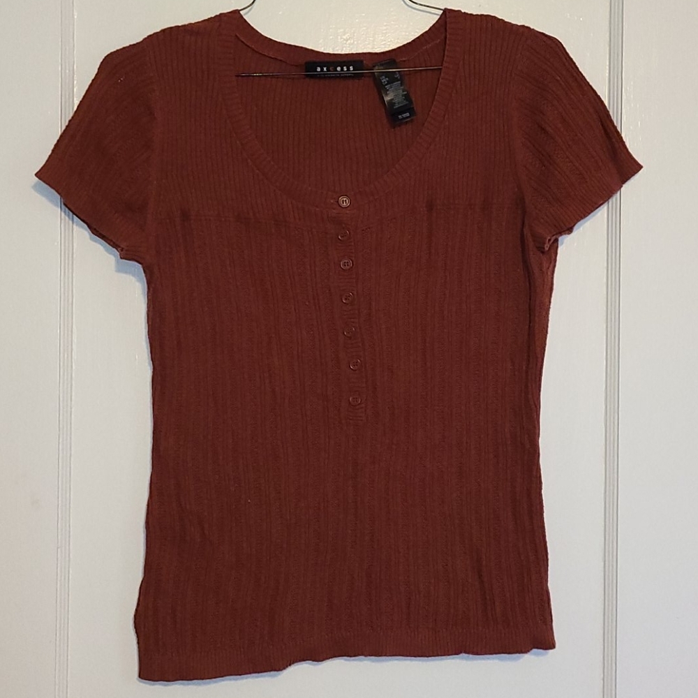 Burnt Orange Short Sleeve Cable Knit Sweater
